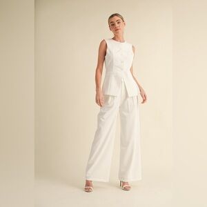 15. Tailored Long Line Vest and Wide Leg Pant Set in Off White